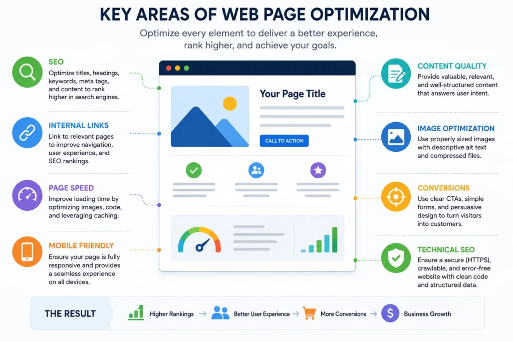 Web page optimization example showing a page before and after improvements