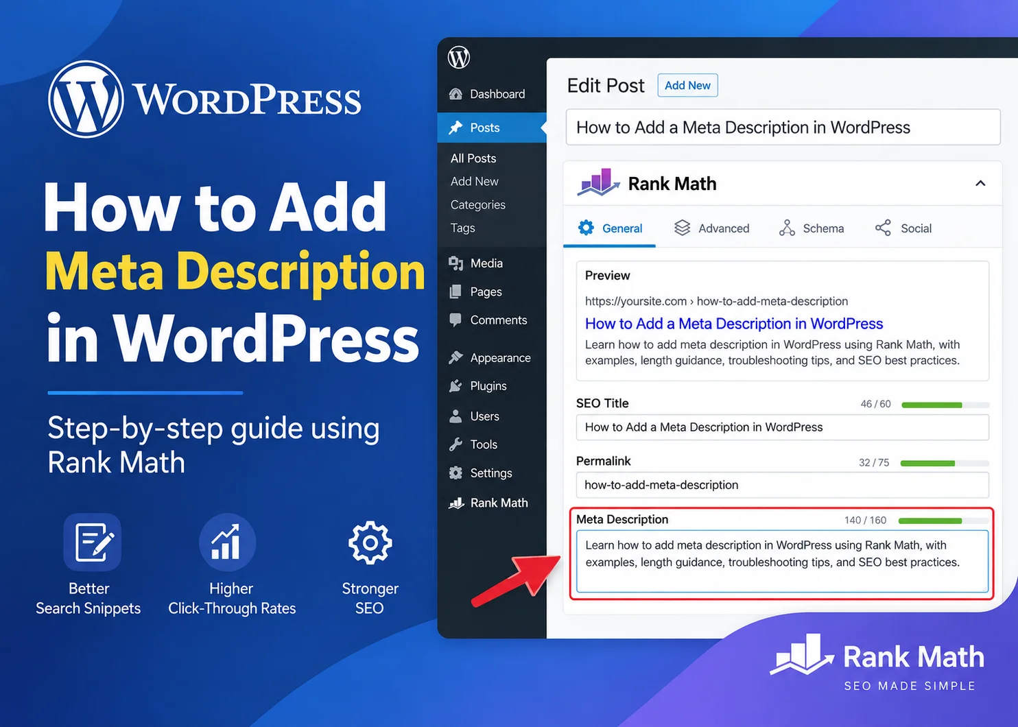 How to add meta description in WordPress using Rank Math snippet editor